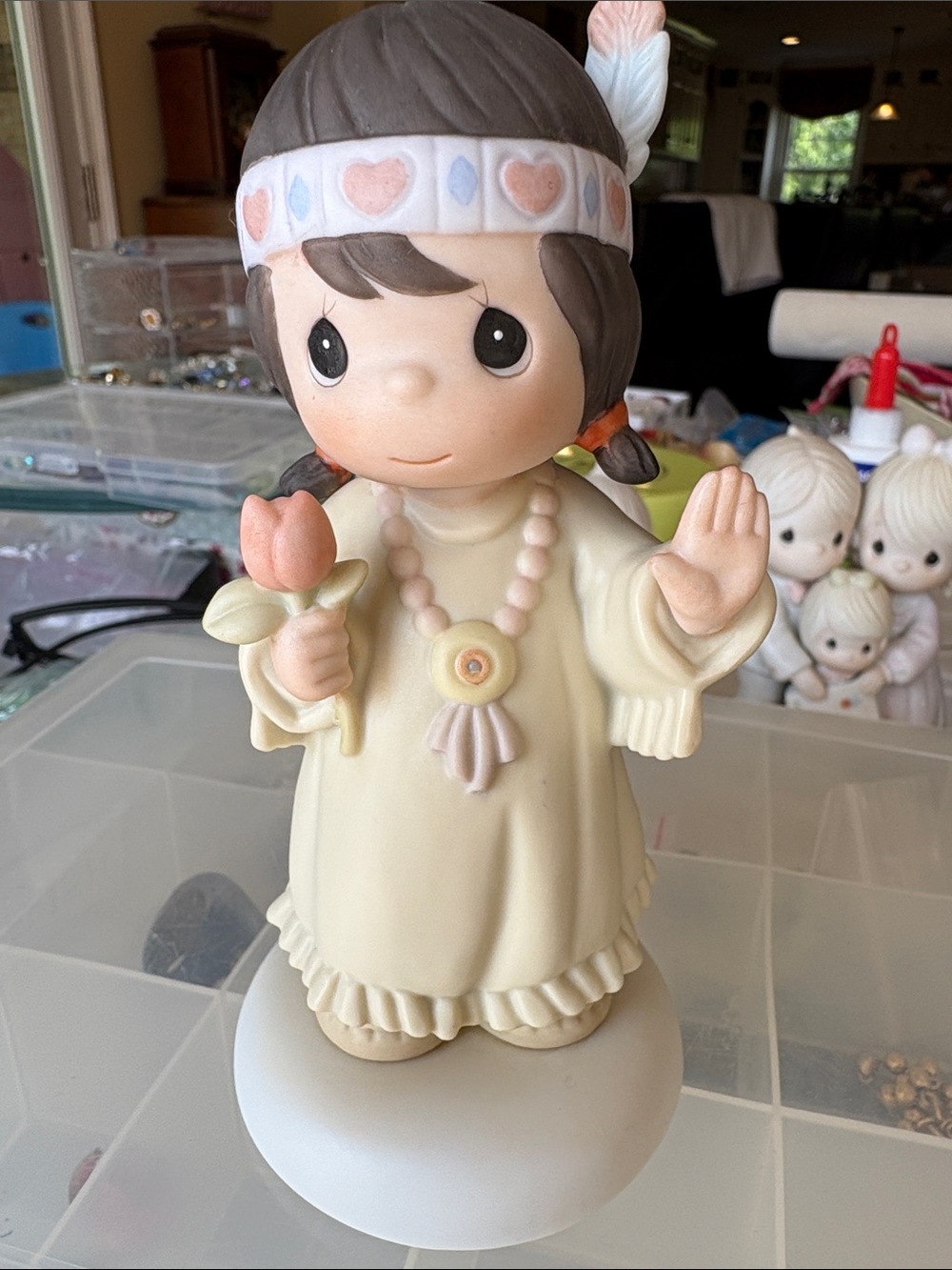 Precious Moments Cream and Pink Porcelain Figurine Base Marked "Bless-Cum You"
